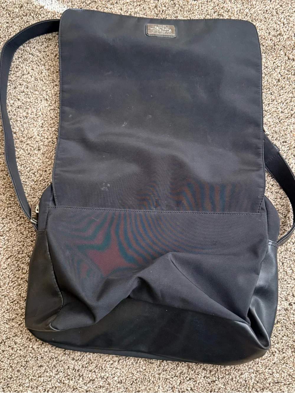 DKNY Black Nylon Messenger Bag with Silver Logo Plate